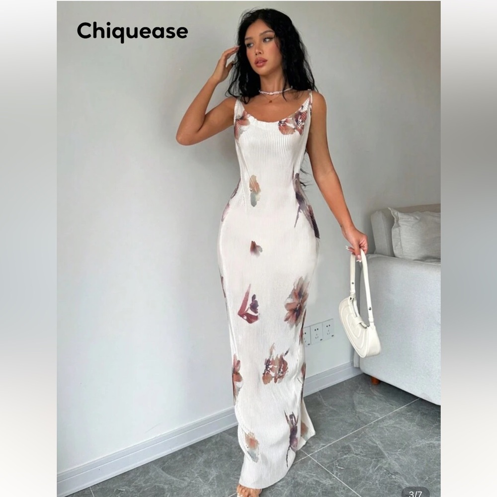 SHEIN Floral Maxi Dress - Cream and Brown